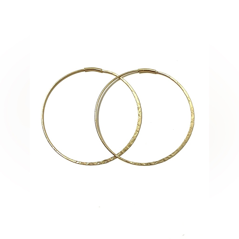 Gold Tone Dainty Textured Thin Hoop Earrings
